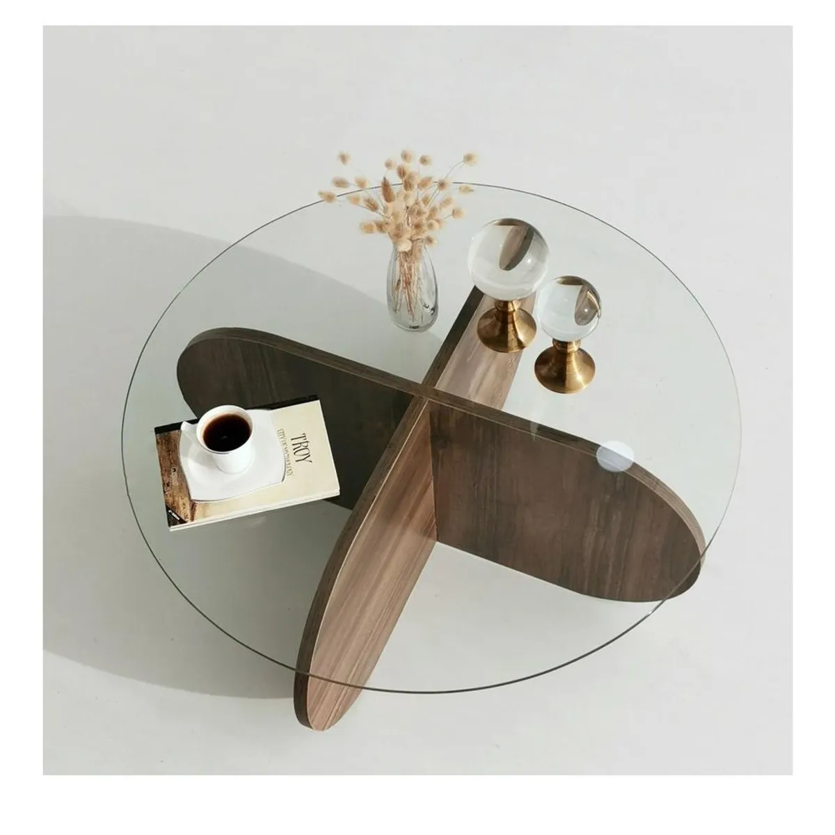 TU MESITA - Mesa de Centro Circular TU MESITA Topacio color Marrón con Vidrio