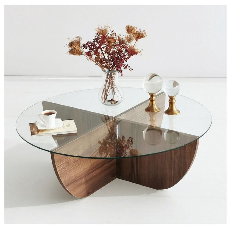 TU MESITA - Mesa de Centro Circular TU MESITA Topacio II color Marrón con Vidrio
