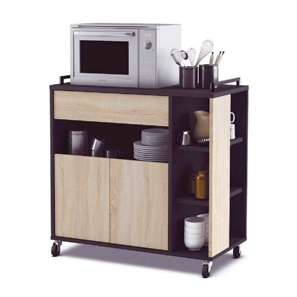 TU MESITA - Mueble Auxiliar de Cocina TU MESITA Missy color NegroRoble con ruedas