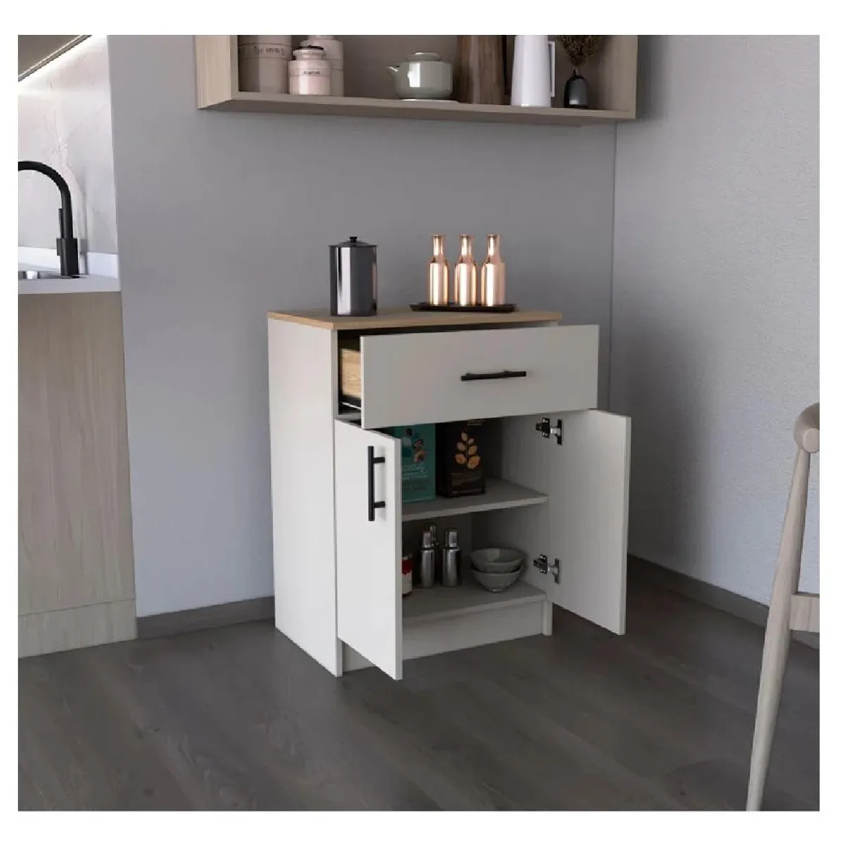 TU MESITA - Mueble Auxiliar de Cocina TU MESITA Ribetto II Melamina 18mm color BlancoDuna