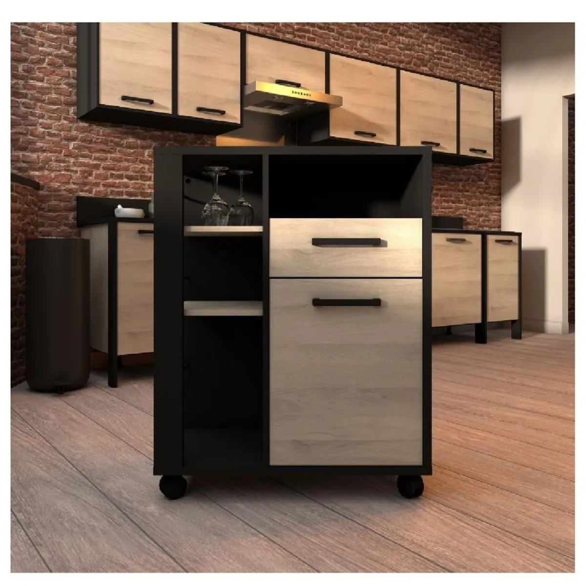 TU MESITA - Mueble Auxiliar de Cocina TU MESITA Sissy color NegroRoble con ruedas