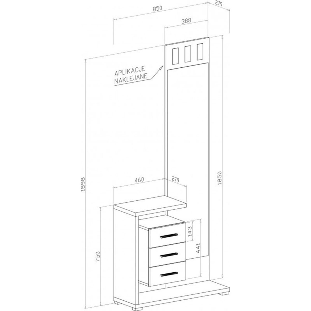 TU MESITA - Recibidor con Espejo alto Prisma 3 cajones color BlancoNatural TU MESITA