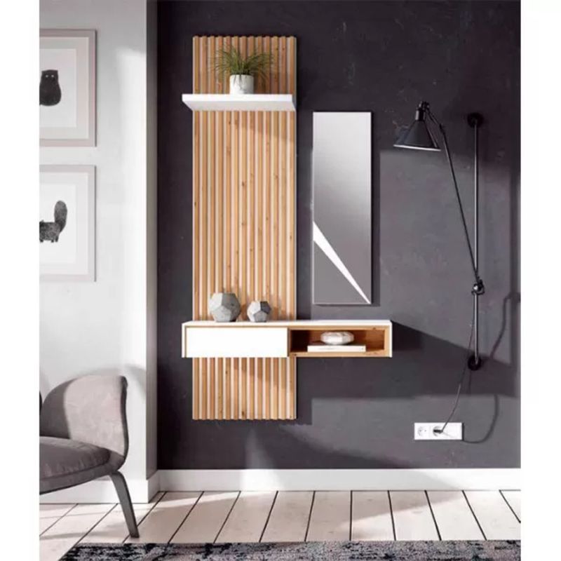 TU MESITA - Recibidor Minimalista Akela con Espejo y Paneles color BlancoDuna TU MESITA