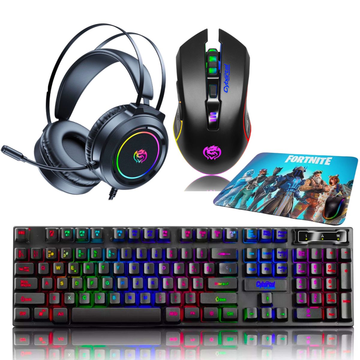CYBERTEL - Kit Gamer 4 en1:Audifono+Teclado Semimecanico Xtreme+Mouse Elektron+Pad