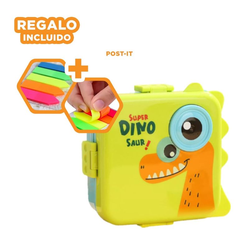 RYBIU IMPORT - Pack4 Taper Dinosaurio 1600ml Verde Y+Banderitas Adhesivas