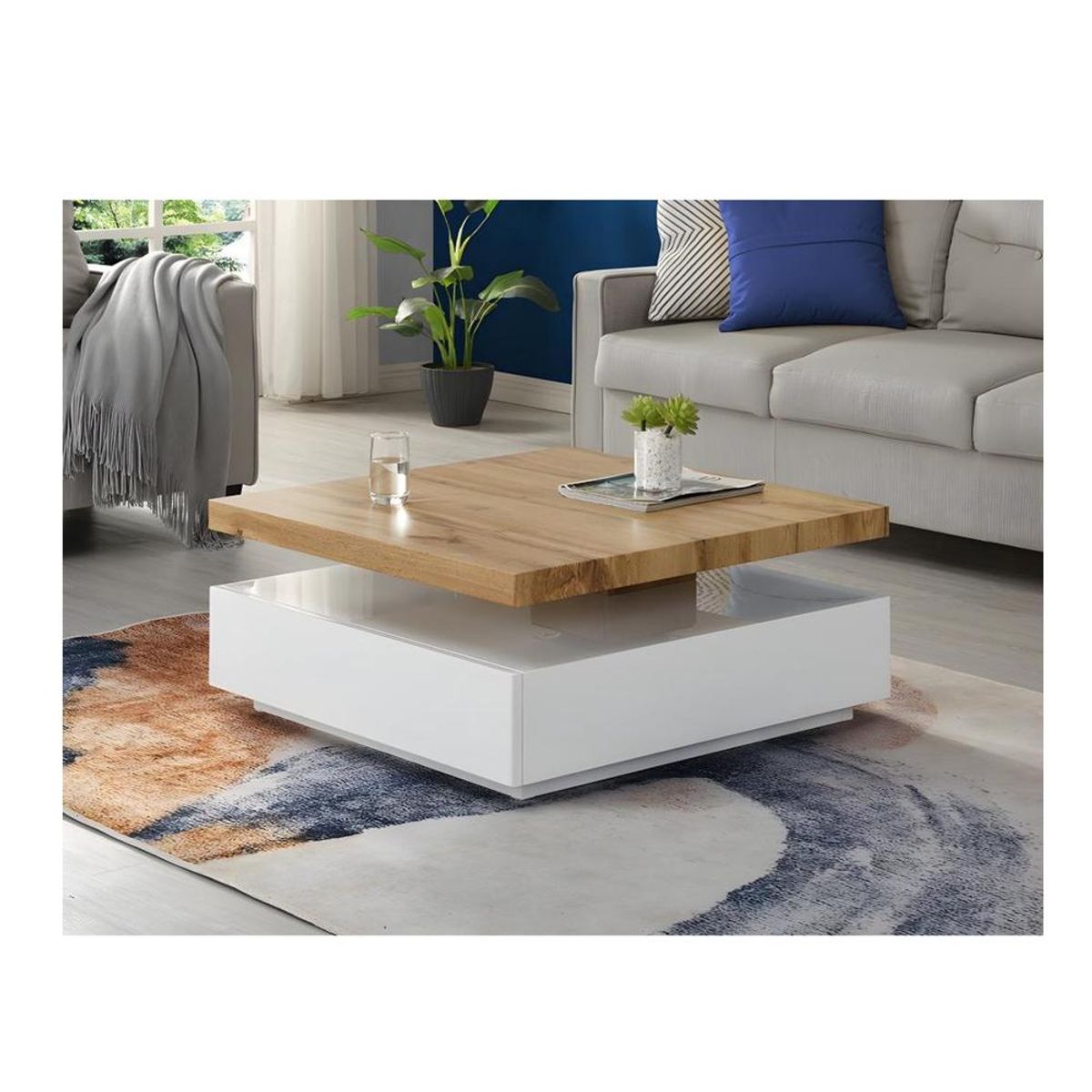 TU MESITA - Mesa de Centro Moderna TU MESITA Maloc color BlancoRoble 1 cajones