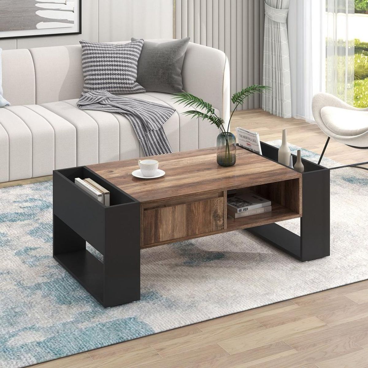 TU MESITA - Mesa de Centro Moderna TU MESITA Rita color MarrónNegro 1 cajón