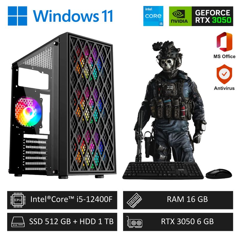 INTEL - Computadora PC Gamer Core i5 12Th 440GHz - 16GB RAM 512GBSSD+1TB HDD - RTX 3050