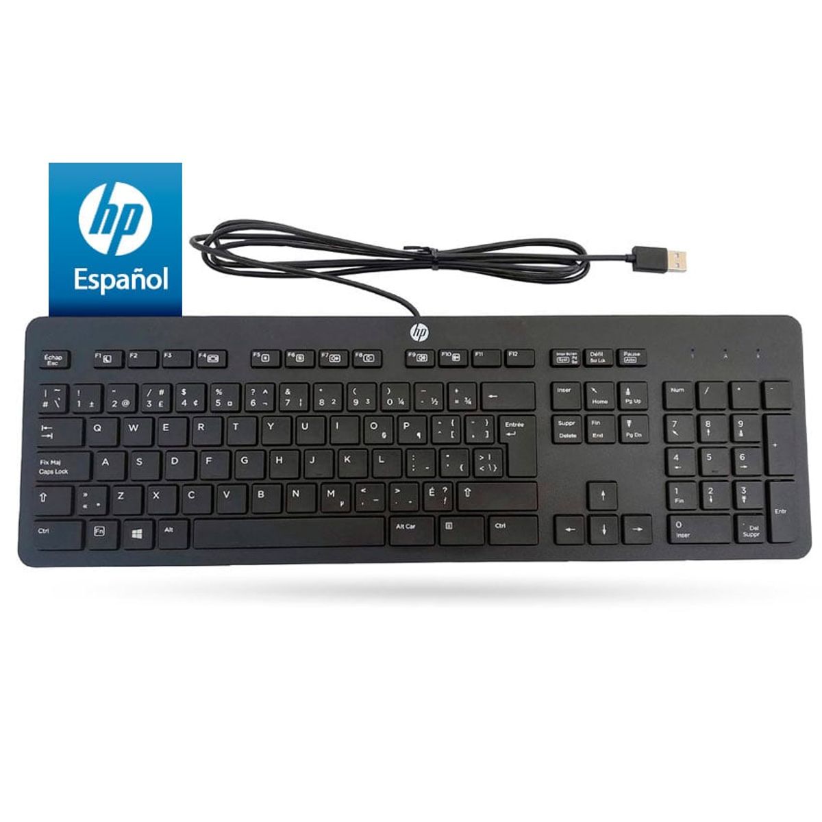 HP - Telclado HP USB cableado slim elegante Negro Español latam