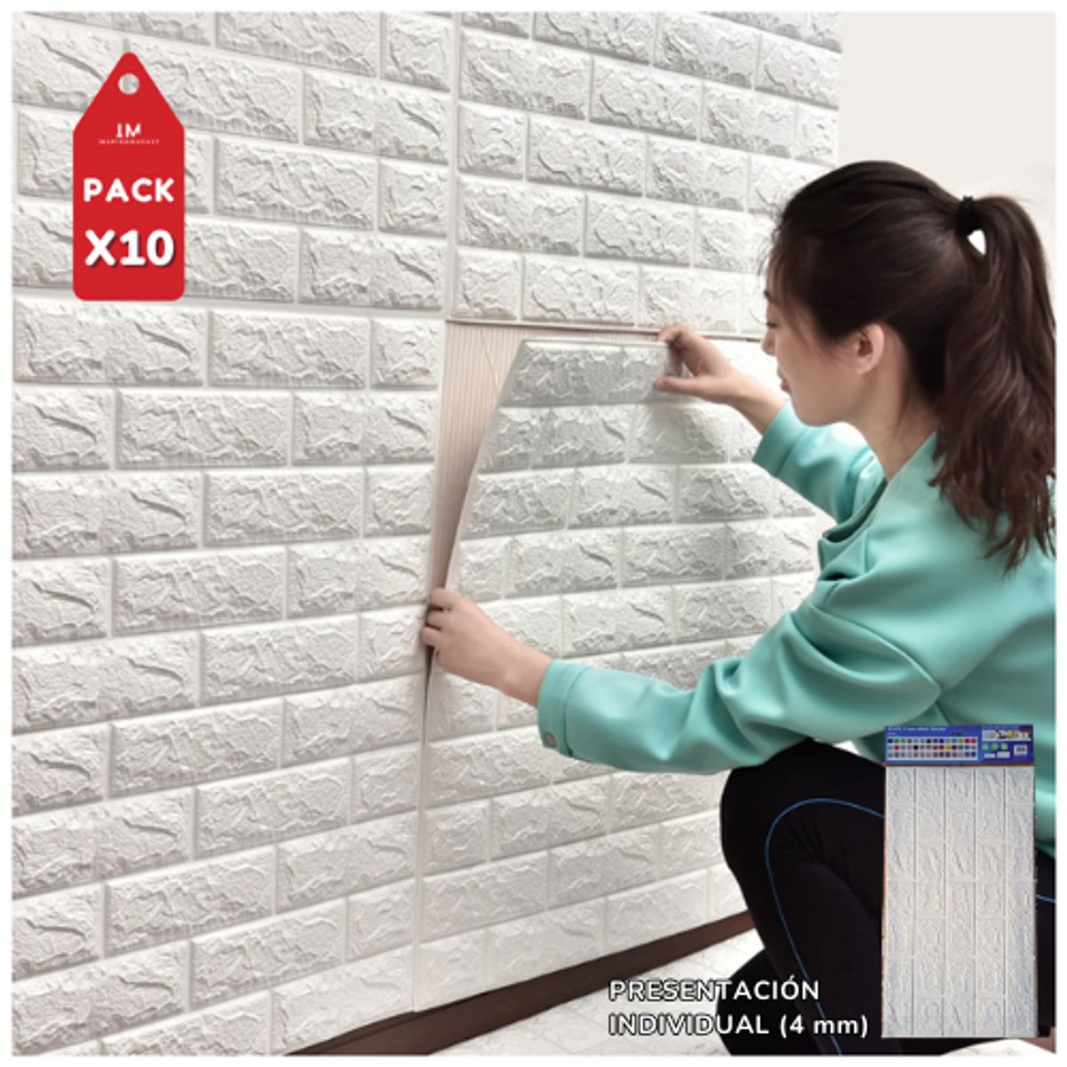INSPIRA MARKET - Pack x10 Papel Tapiz Mural Decorativo Blanco 4mm