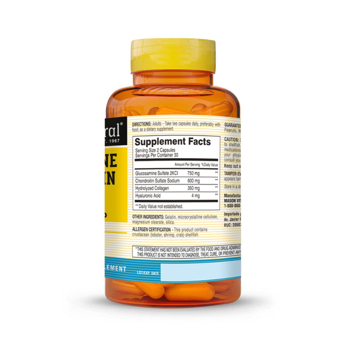 MASON NATURAL - Glucosamina Condroitina con Colágeno y Ácido Hialurónico - Mason Natural - 60 Tabletas