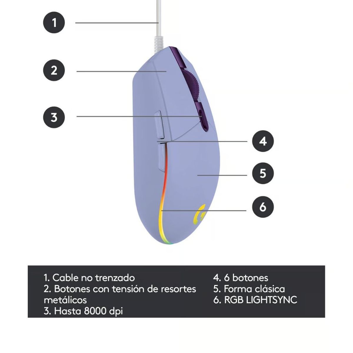 LOGITECH - Mouse Gaming Logitech G203 RGB Lila