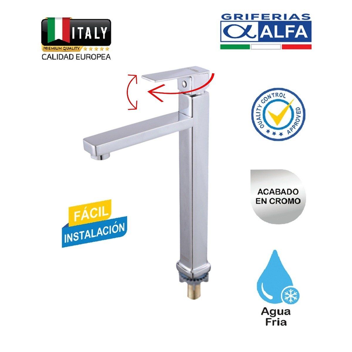 ALFA - Llave Alto para Ovalin 30cm Cromado ALFA