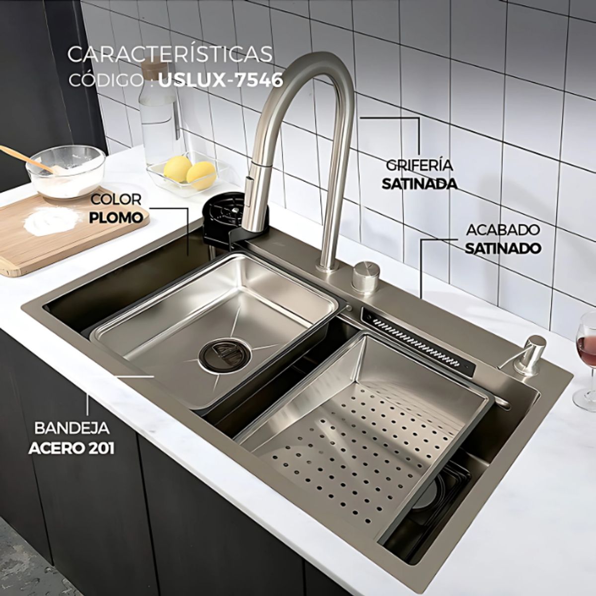 XM - LAVADERO DE COCINA MULTIFUNCIONAL PLOMO USLUX-7546