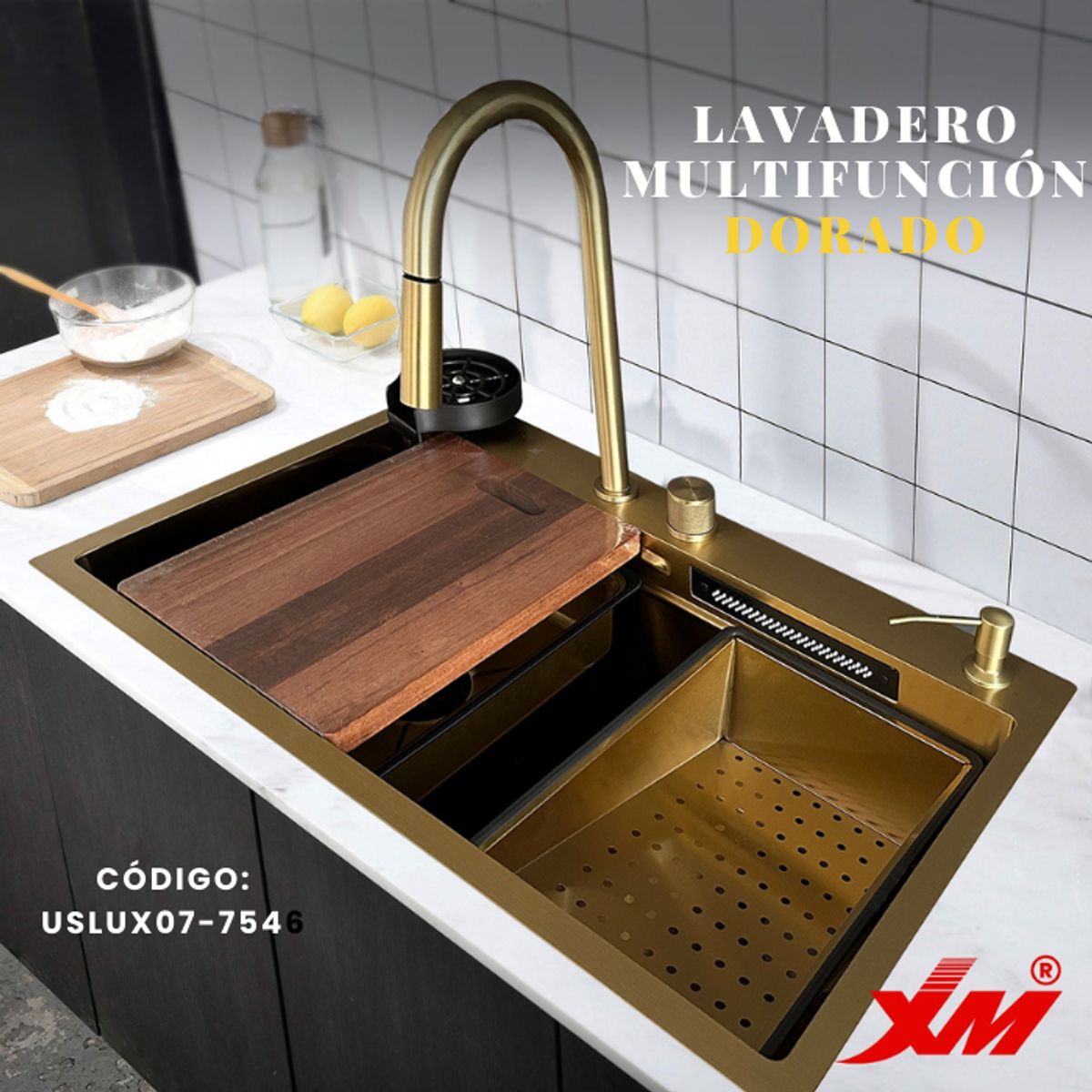 XM - LAVADERO DE COCINA MULTIFUNCIONAL DORADO USLUX07-7546