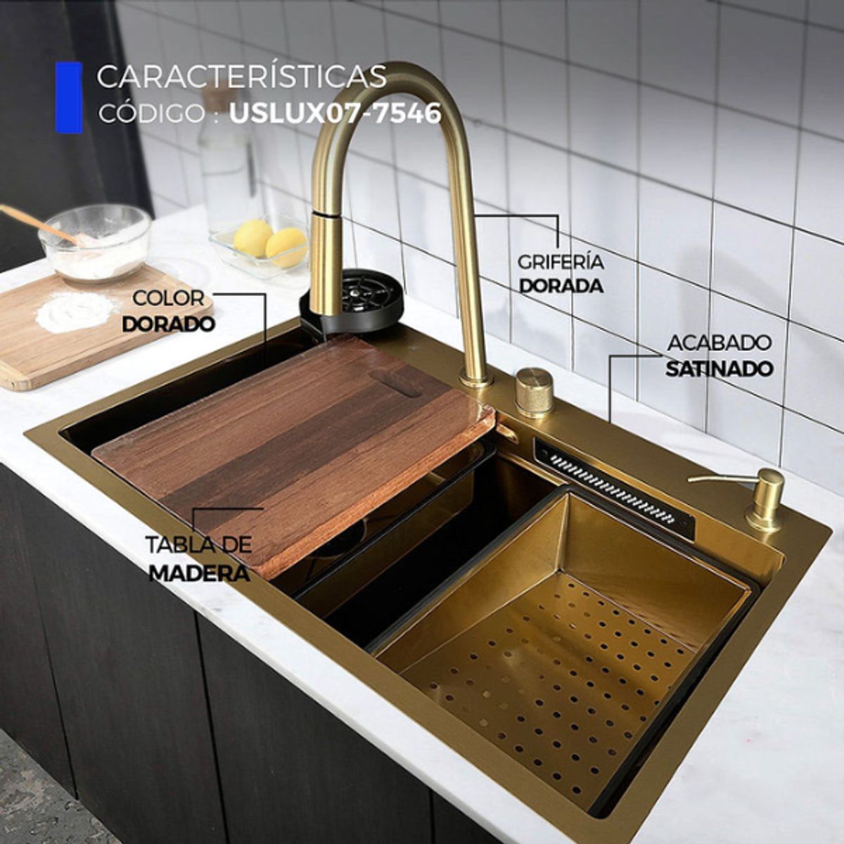 XM - LAVADERO DE COCINA MULTIFUNCIONAL DORADO USLUX07-7546