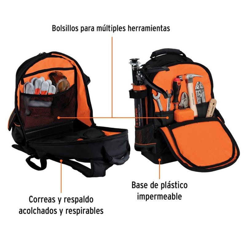 TRUPER - Mochila porta herramientas con 57 compartimientos, Truper