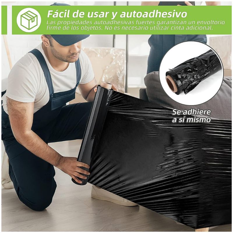 INSPIRA MARKET - Stretch Film embalaje Negro elástico 20" x 20 micras 130 m