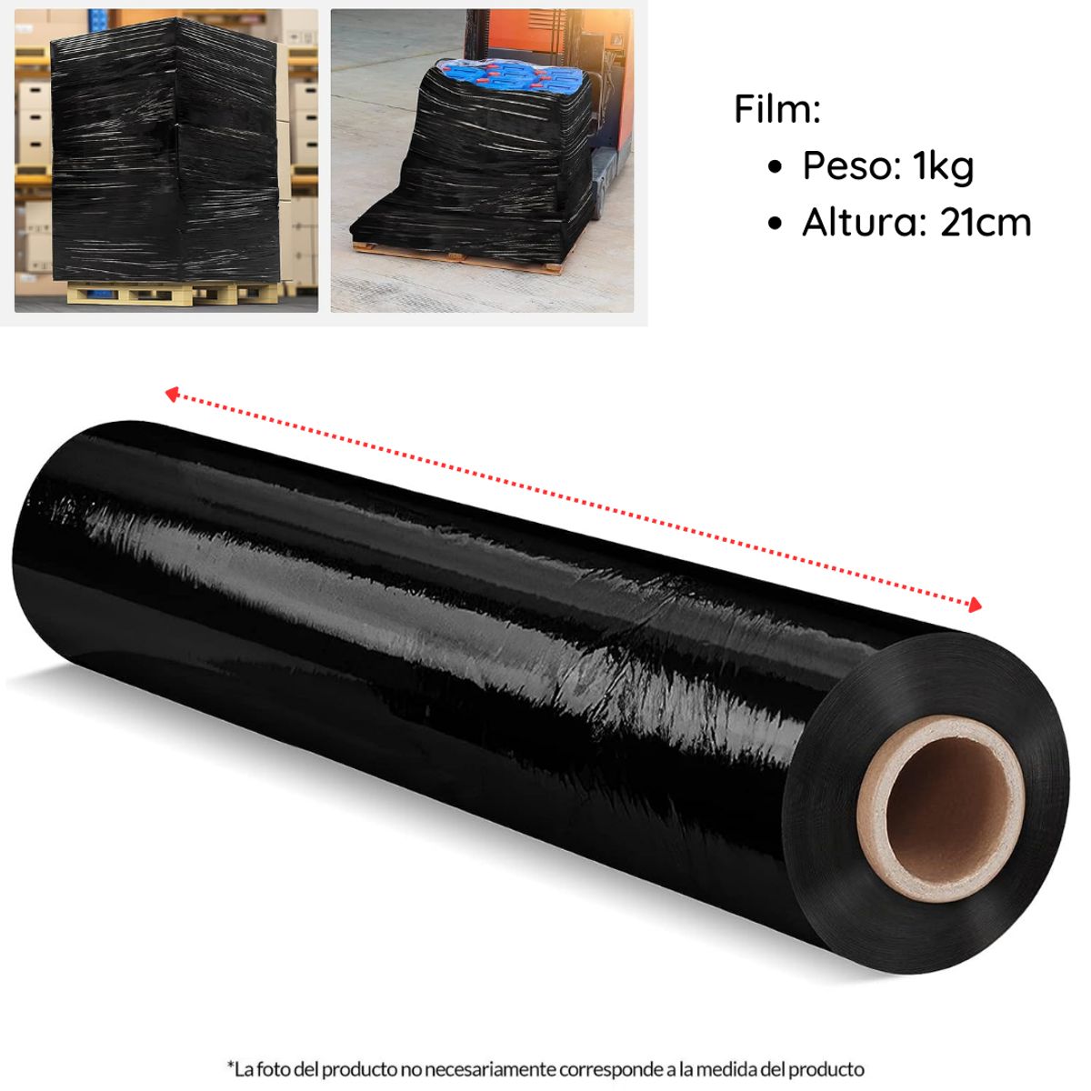 INSPIRA MARKET - Stretch Film embalaje Negro elástico 20" x 20 micras 130 m