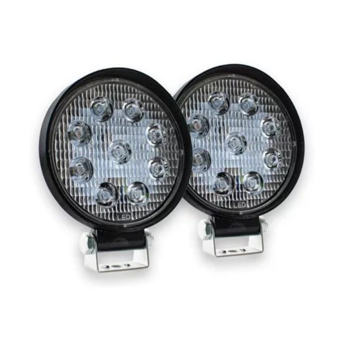GENERICO - Par Faros 9 Led Redondos Luz Fija Slim 27W