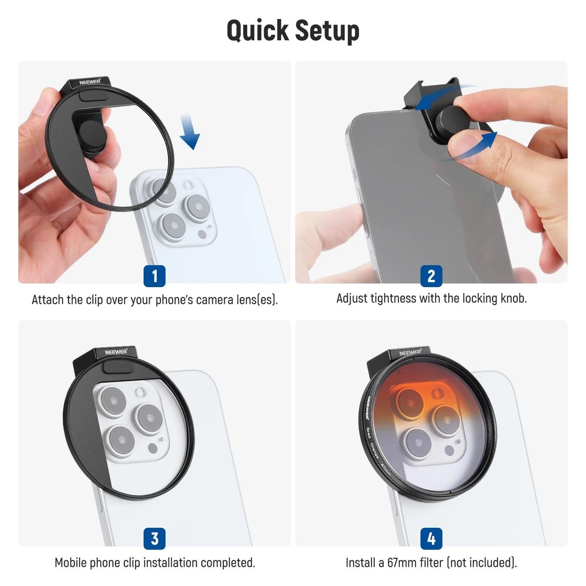 GENERICO - Neewer clip para filtro de teléfono de 67 mm