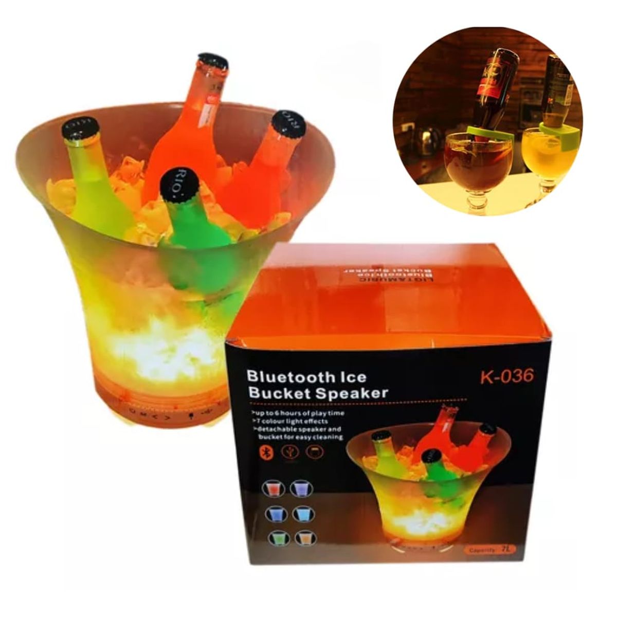 GENERICO - cubeta de hielo con parlante bluetooth y luces rgb