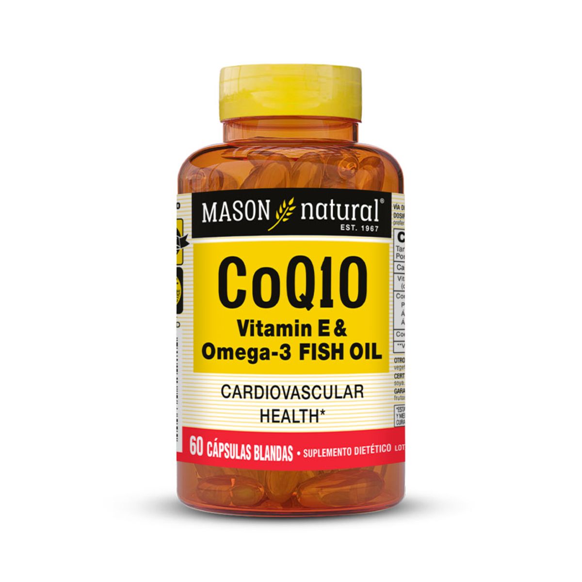 MASON NATURAL - CoQ10 Vitamina E & Omega 3 Fish Oil - 60 Cápsulas Blandas