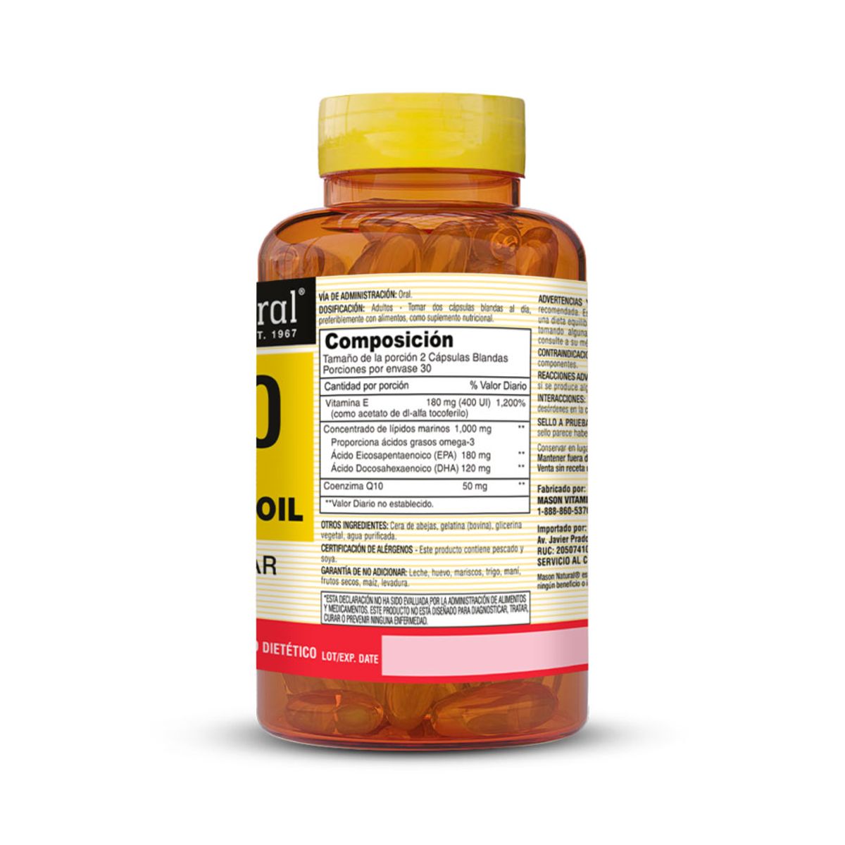 MASON NATURAL - CoQ10 Vitamina E & Omega 3 Fish Oil - 60 Cápsulas Blandas