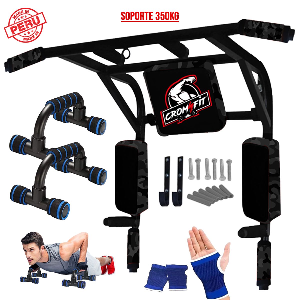 HOLGU - Barra 15 en 1 Multifuncional  Croosfit + Push Up + Guantes