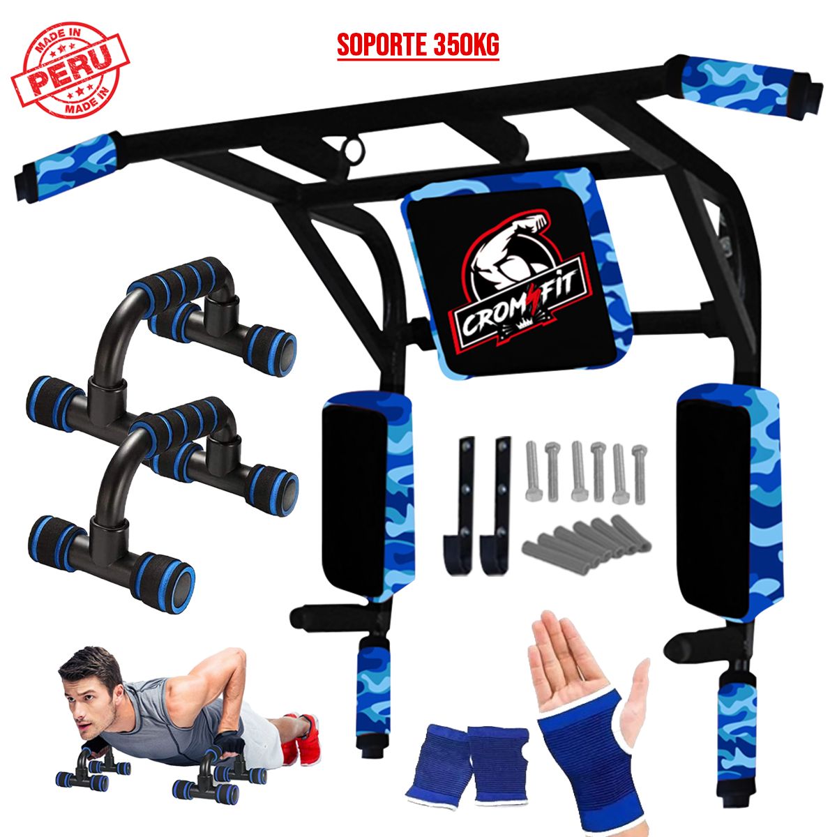 HOLGU - Barra 15 en 1 Multifuncional  Croosfit + Push Up + Guantes