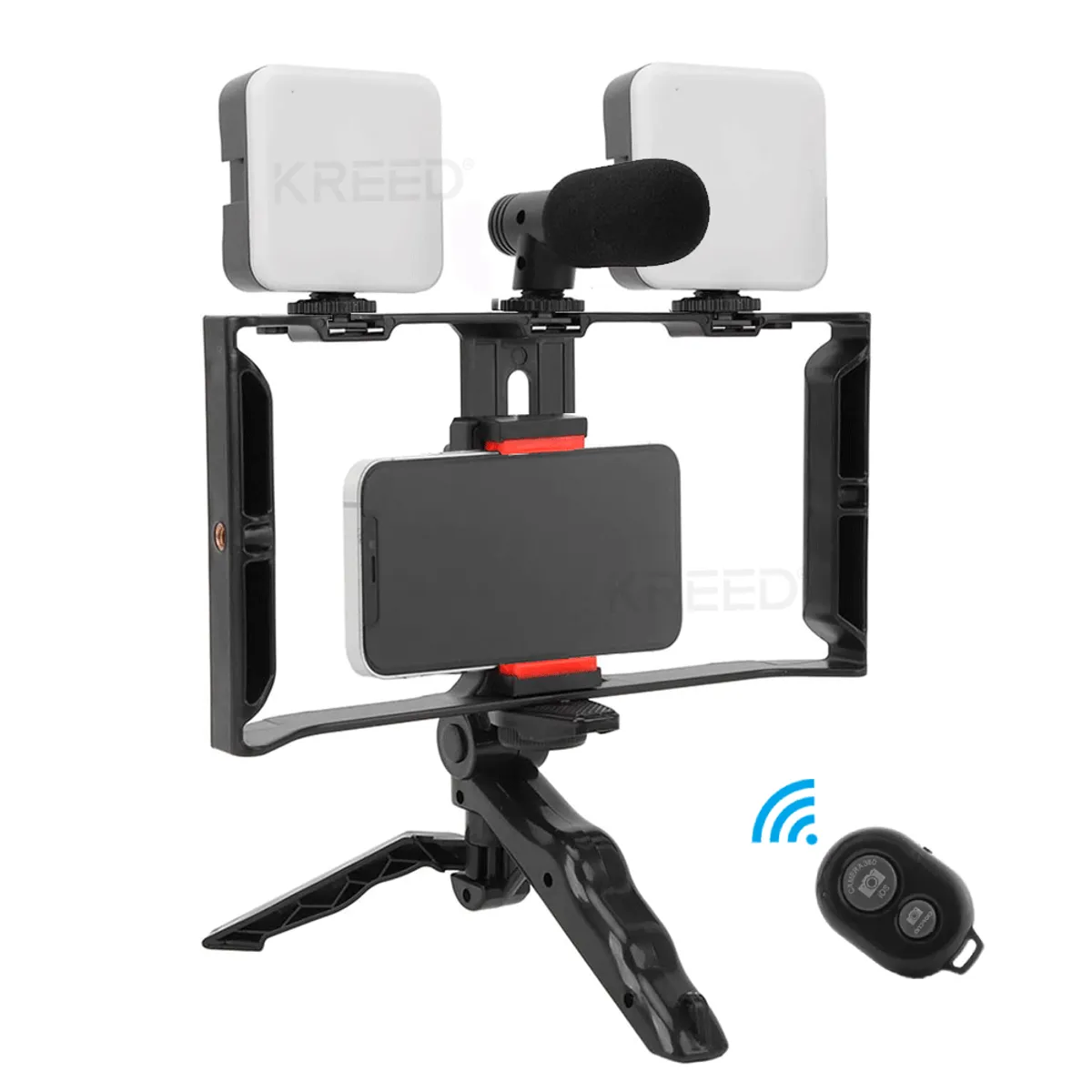 KREED - Kit de Video para Vlogger Jaula 2 Reflectores y micrófono para celular
