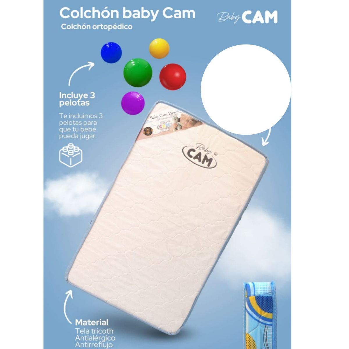 EBABY - Cuna Colecho NALA AZUL+ Colchón CELE+tina con cojín CELESTE