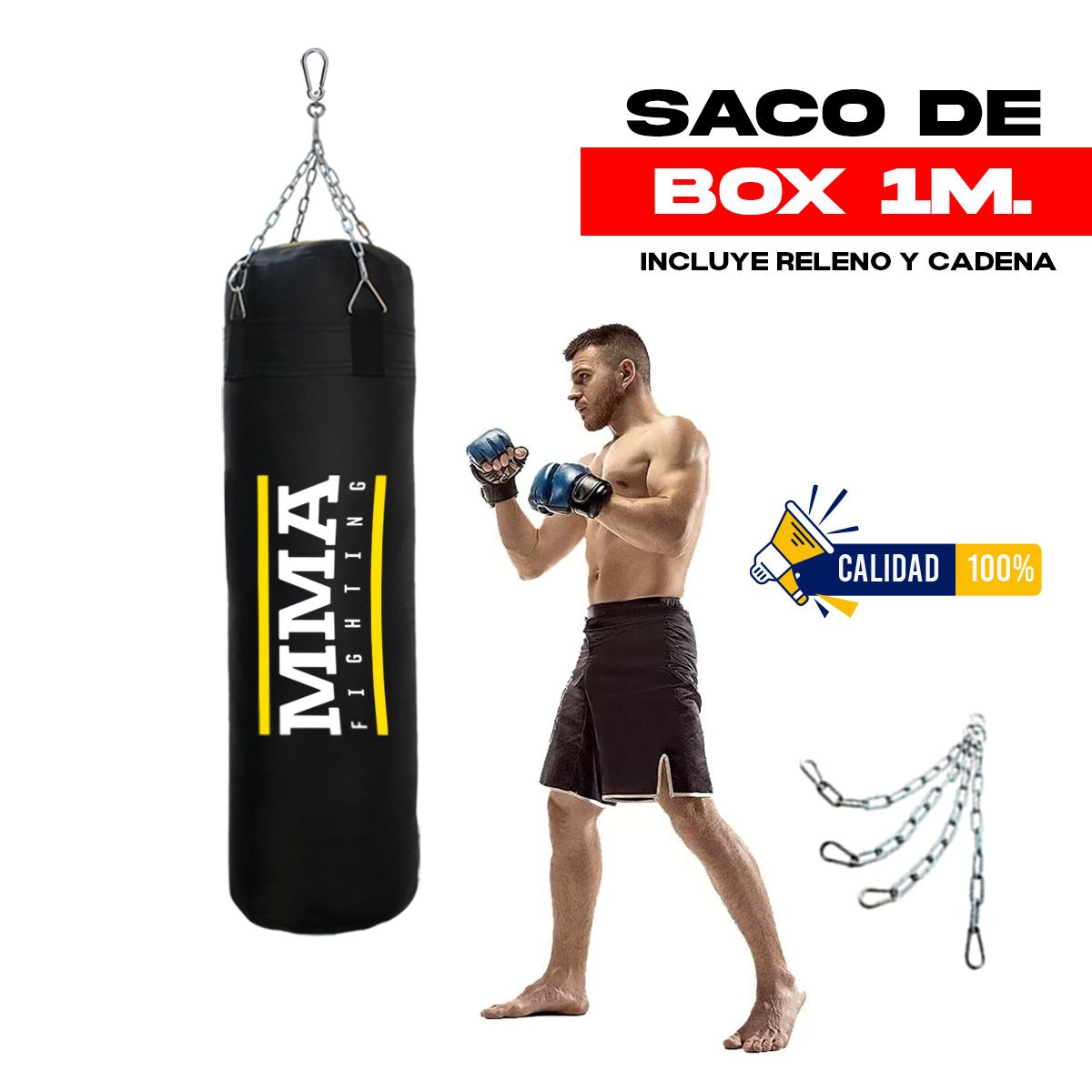 HOLGU - Saco Box Pro Crossfit MMA - MUAY TAI de 1 Metro + Cadena