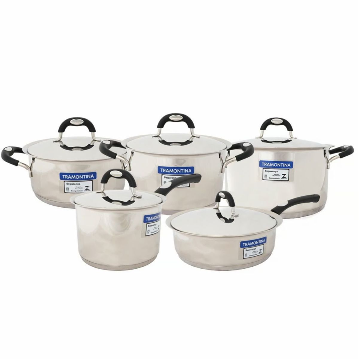 TRAMONTINA - Juego de Ollas 10 Piezas Acero Inoxidable Duo Silicone 65480/036
