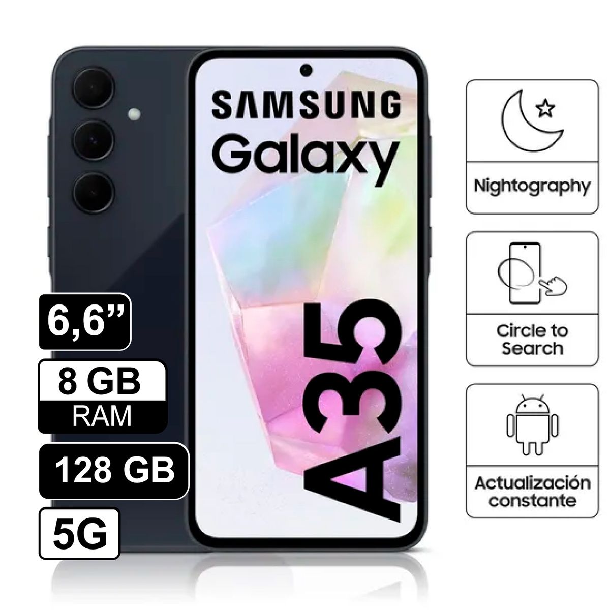 SAMSUNG - Celular Libre Samsung Galaxy A35 66 128GB 8GB RAM Negro