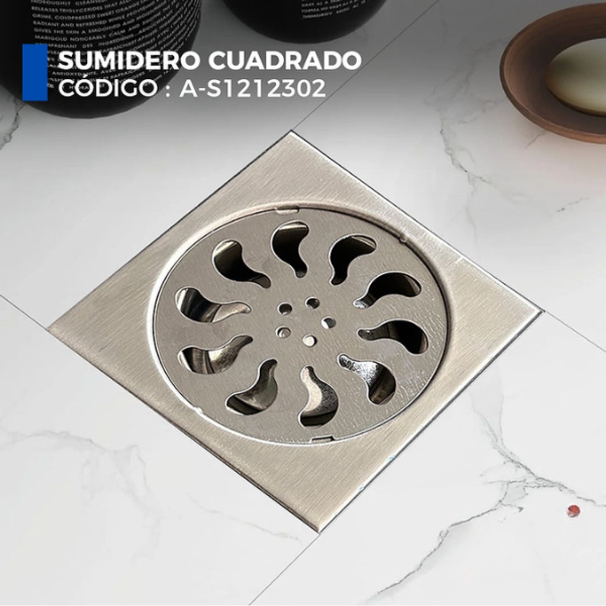 XM - SUMIDERO DE ACERO CUADRADO DECORATIVO 10X10 CM PLATEADO A-S1212302