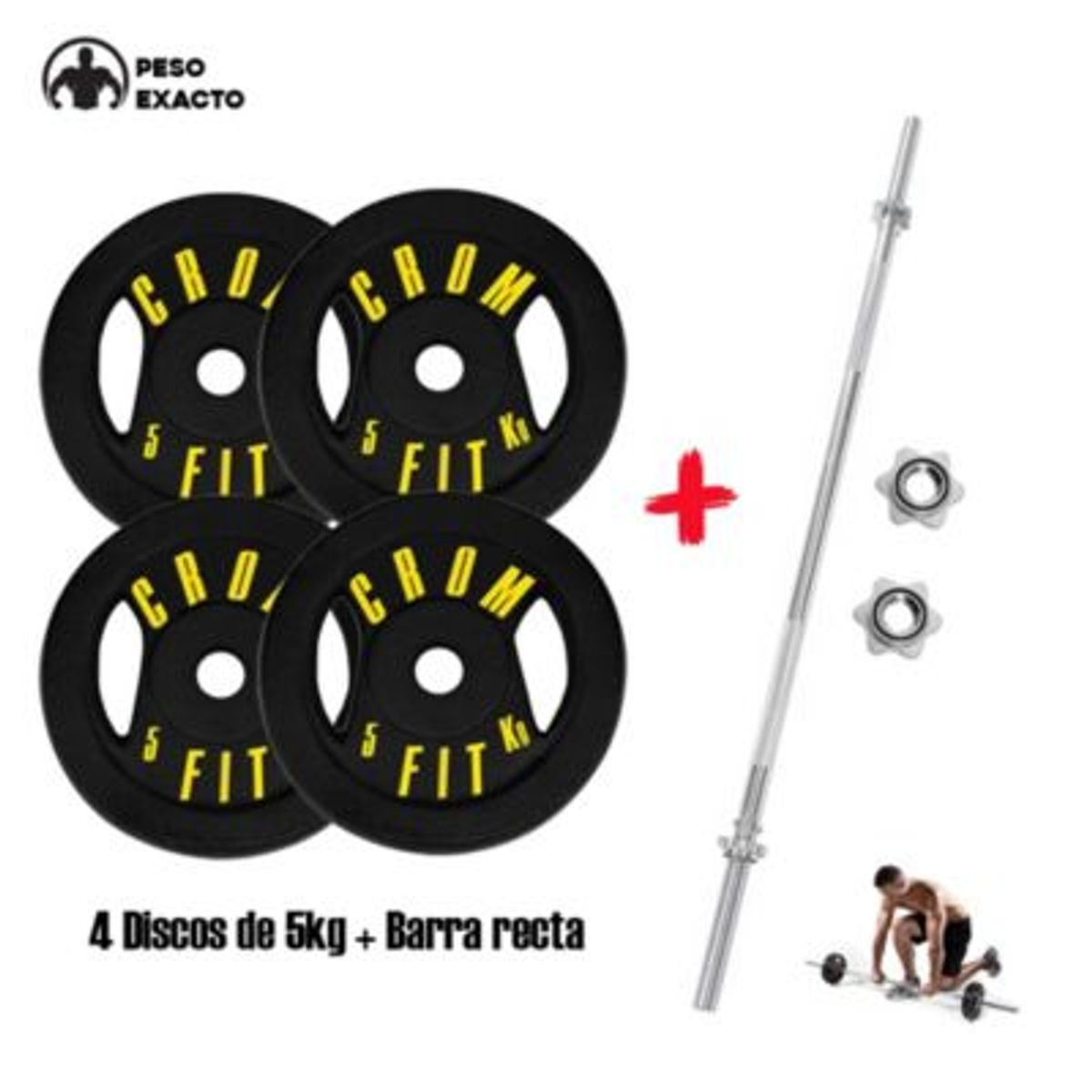 HOLGU - Barra Recta Importada + 4 Discos de 5kg Peso Exacto