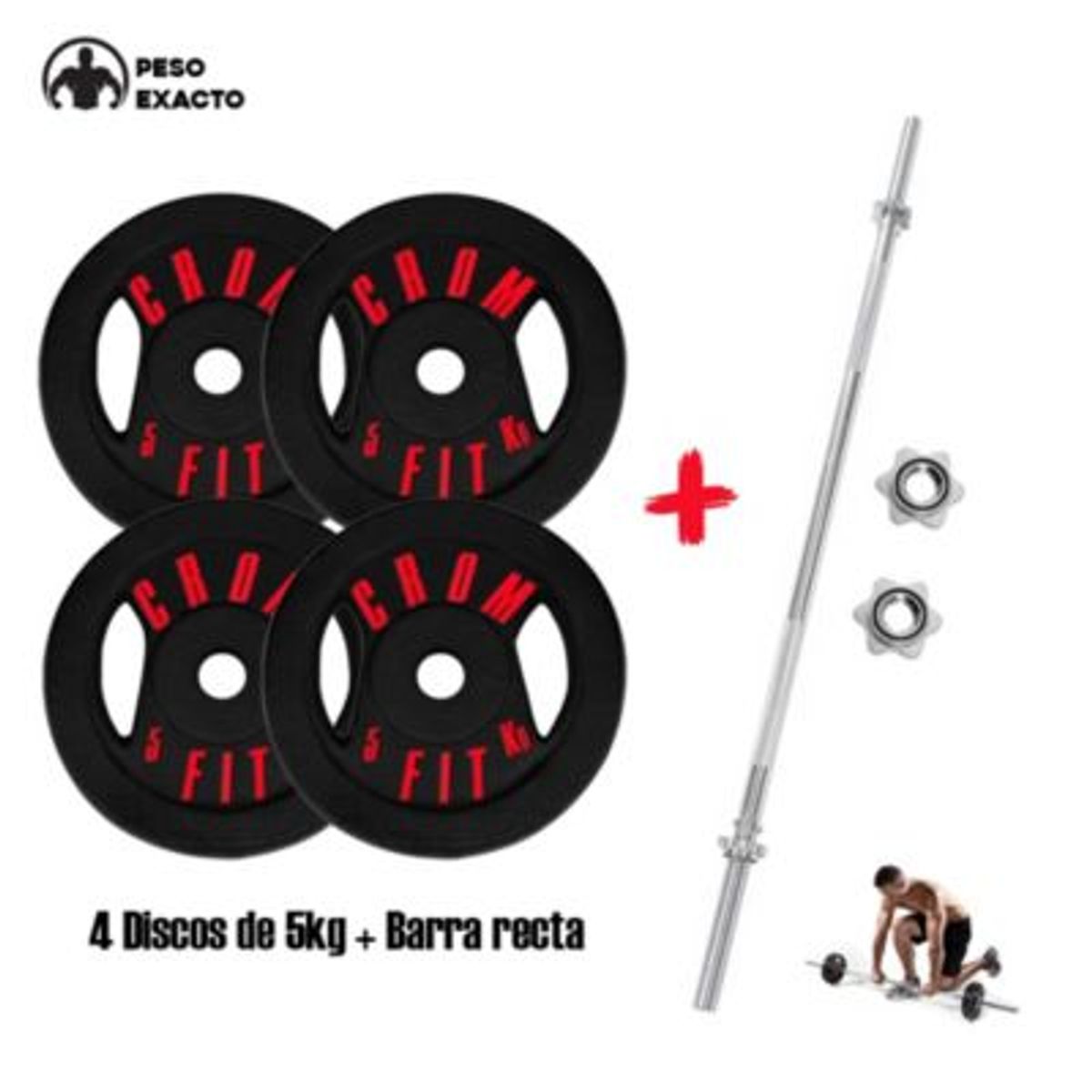 HOLGU - Barra Recta Importada + 4 Discos de 5kg Peso Exacto