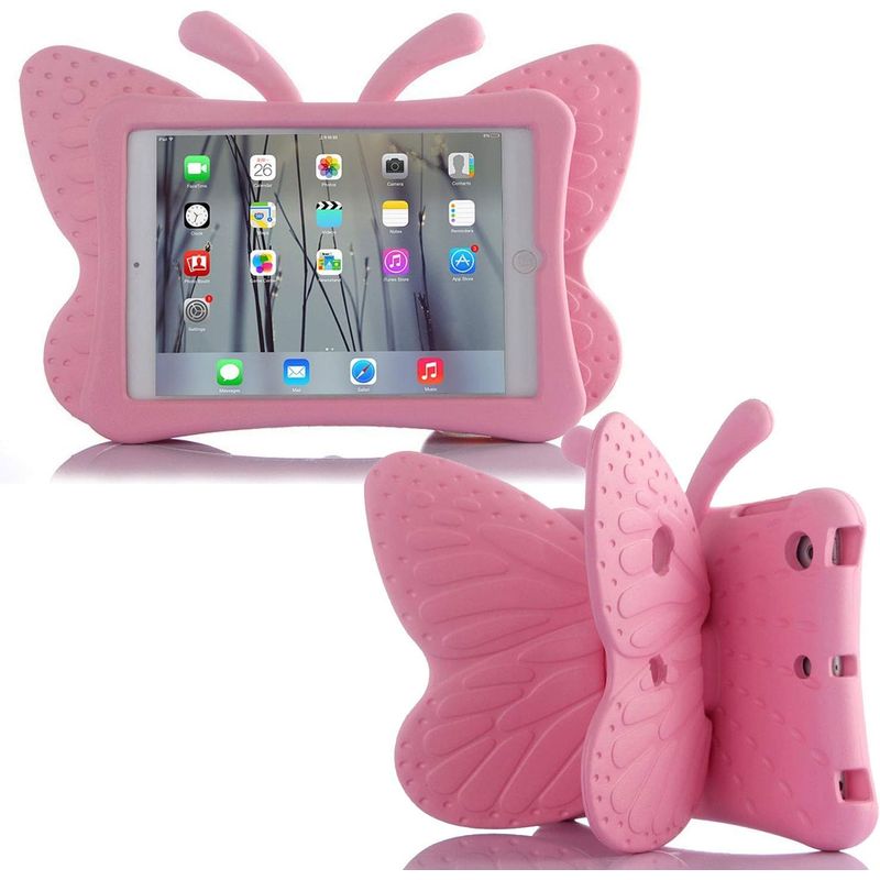 FUNDAANTIGOLPES - Funda de Goma con Diseño Mariposa para IPAD 10,2 7ma generacion ROSADO