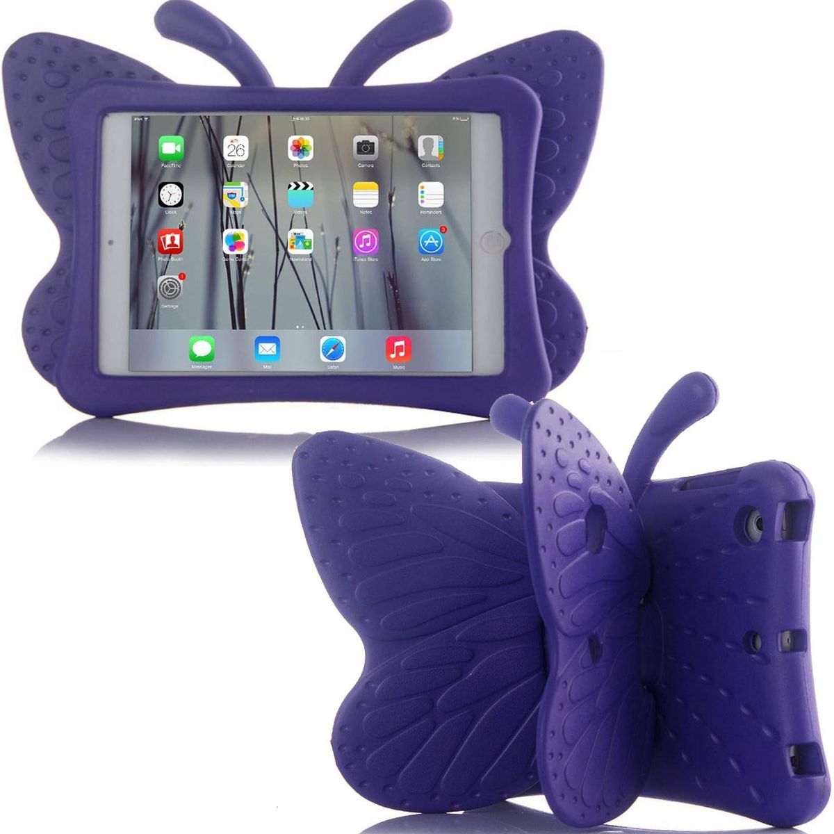FUNDAANTIGOLPES - Funda de Goma con Diseño Mariposa para IPAD 10,2 7ma generacion MORADO