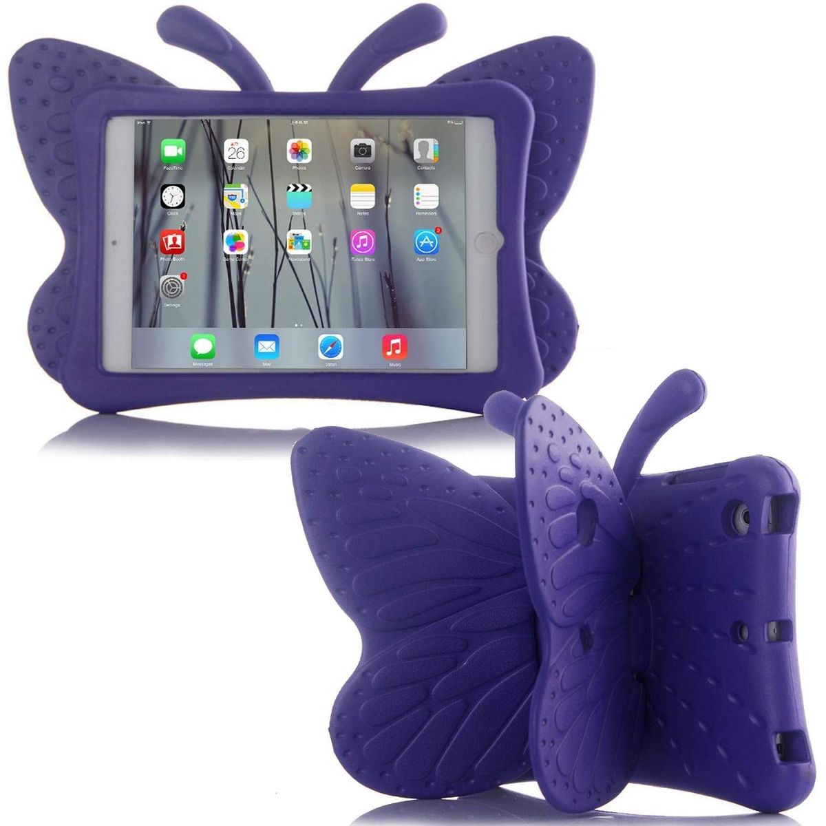 FUNDAANTIGOLPES - Funda de Goma con Diseño Mariposa para IPAD 10,2 7ma generacion MORADO