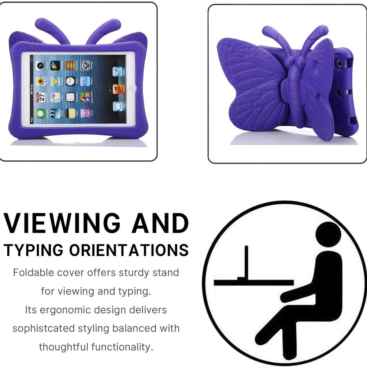 FUNDAANTIGOLPES - Funda de Goma con Diseño Mariposa para IPAD 10,2 7ma generacion MORADO