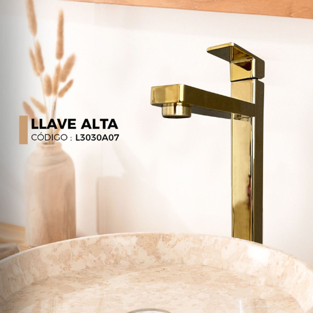 XM - LLAVE DE LAVATORIO ALTO AL MUEBLE DORADO L3030A07