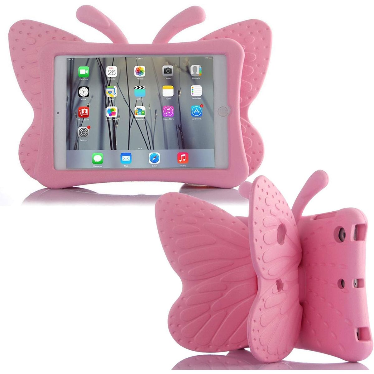 FUNDAANTIGOLPES - Funda de Goma con Diseño Mariposa para IPAD 10,2 8va generacion ROSADO