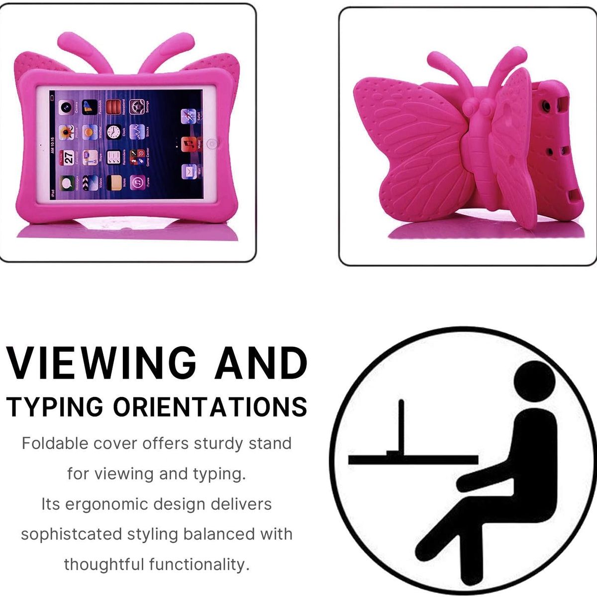 FUNDAANTIGOLPES - Funda de Goma con Diseño Mariposa para IPAD 10,2 8va generacion FUCSIA