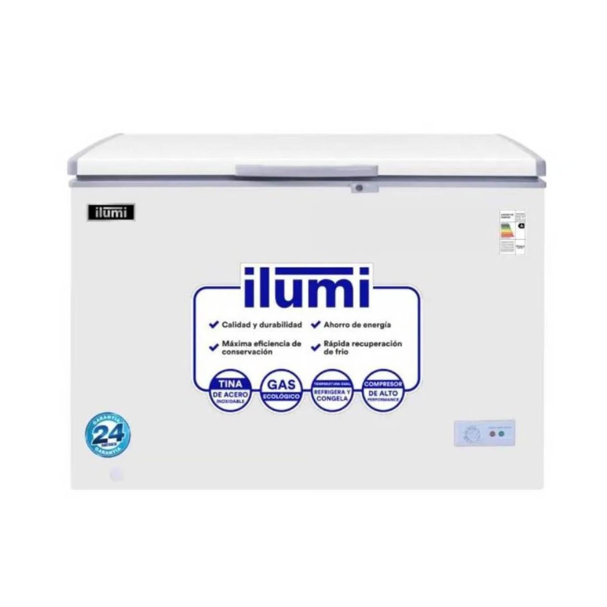 ILUMI - Congelador 340L con tina de Acero Inoxidable TFI-3400WH - Blanco