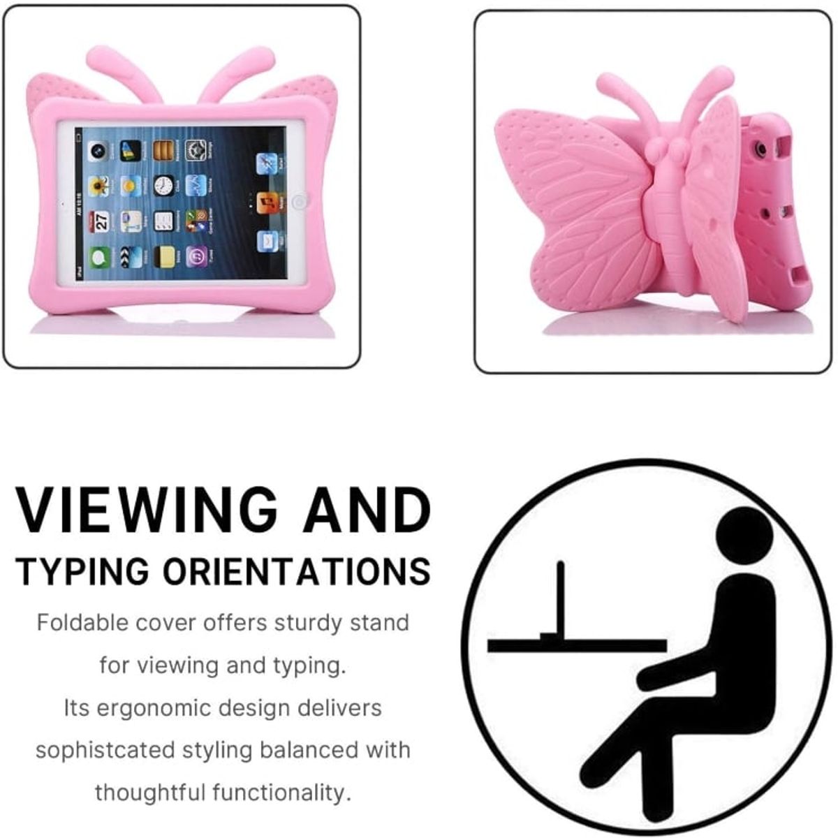 FUNDAANTIGOLPES - Funda de Goma con Diseño Mariposa para IPAD 10,2 9na generacion ROSADO