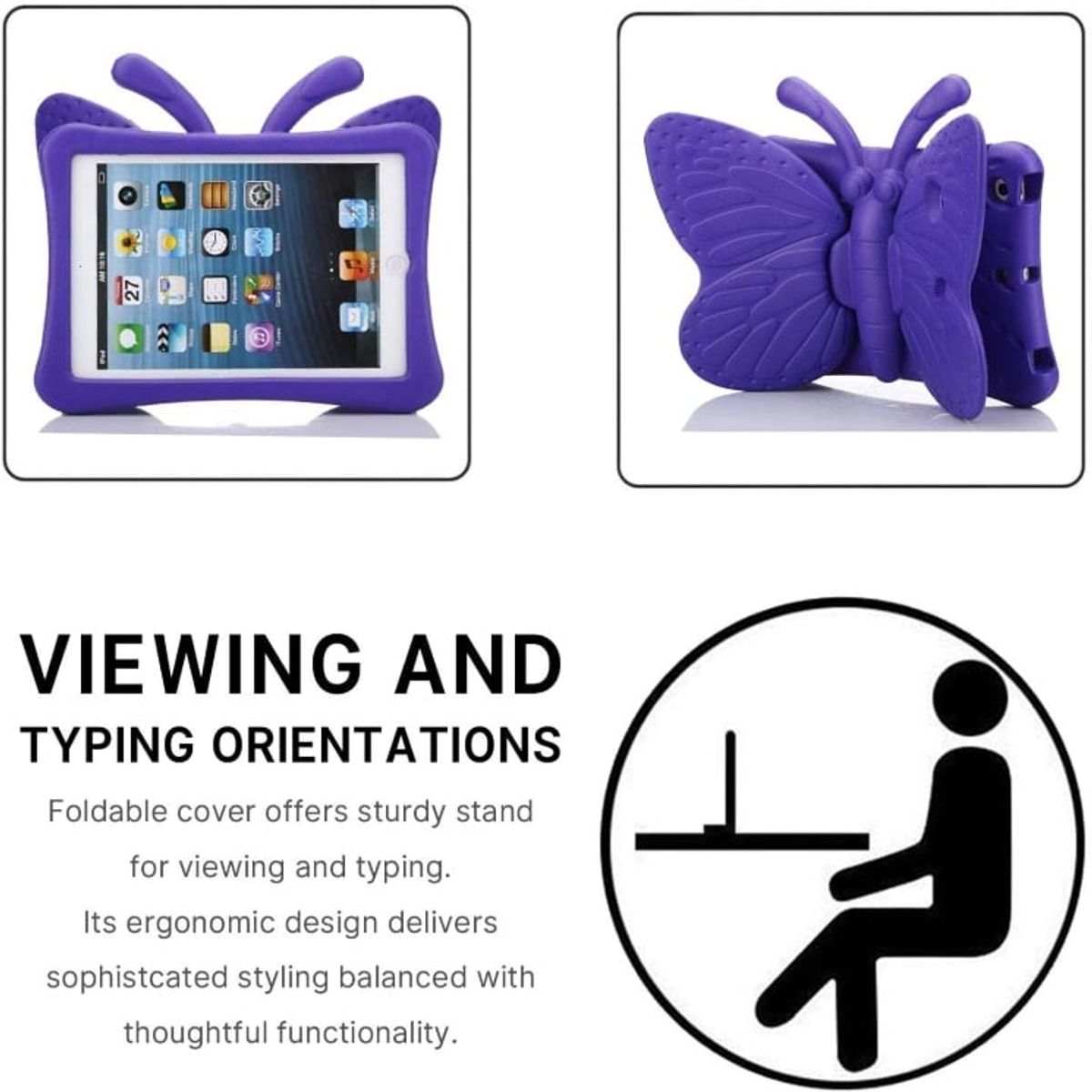FUNDAANTIGOLPES - Funda de Goma con Diseño Mariposa para IPAD 10,2 9na generacion MORADO