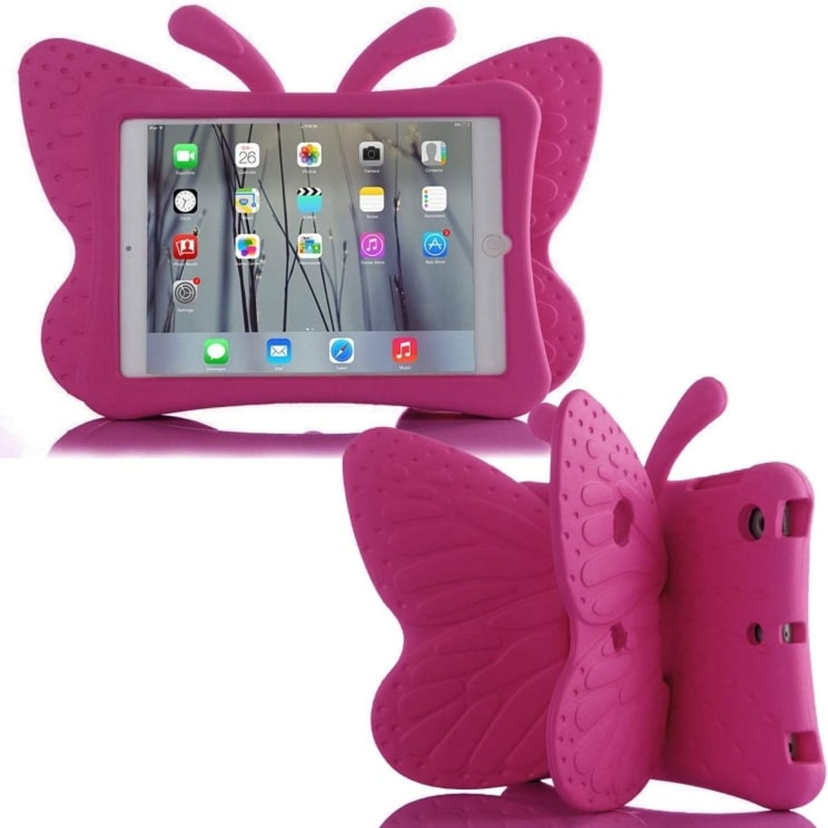 FUNDAANTIGOLPES - Funda de Goma con Diseño Mariposa para IPAD 10,2 9na generacion FUCSIA