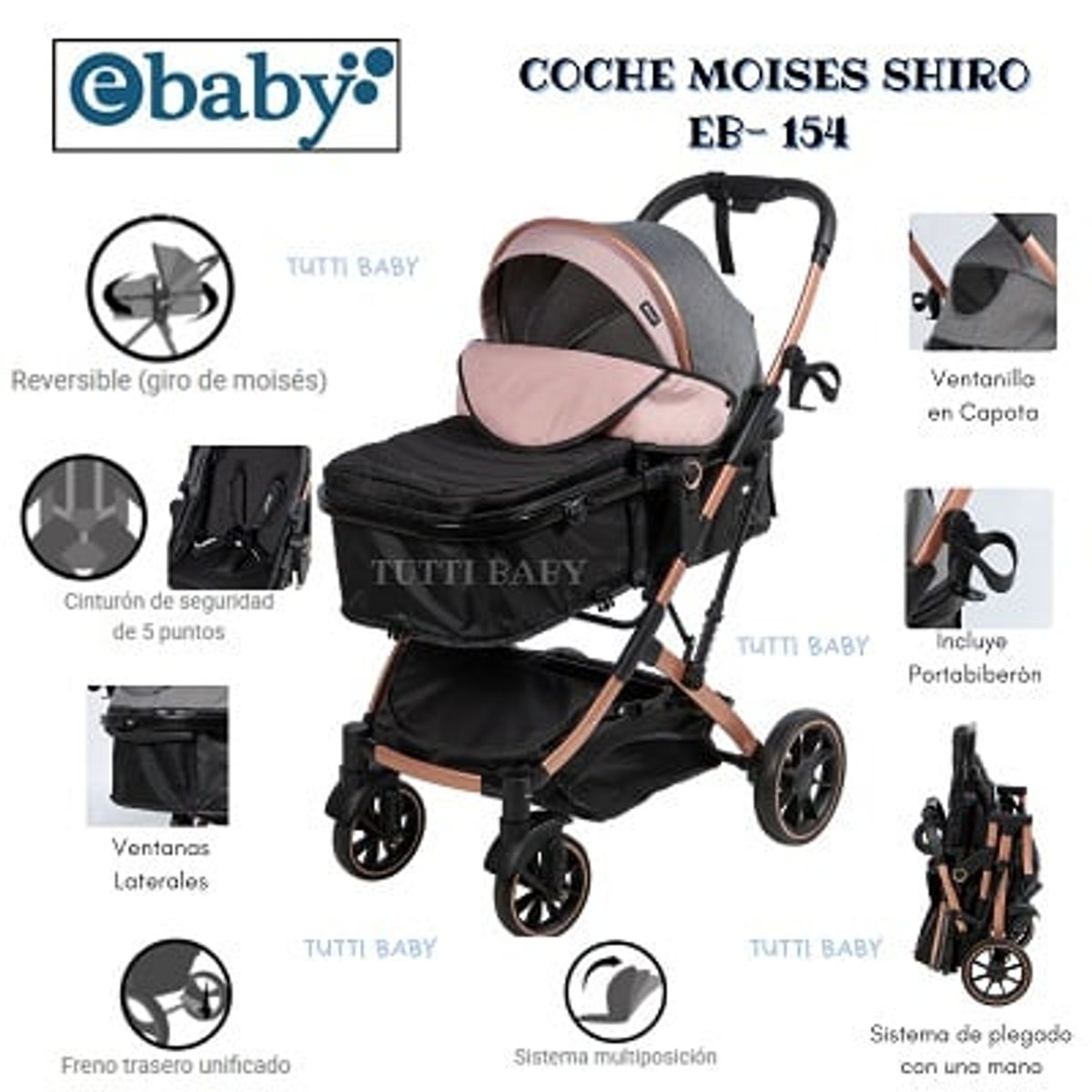 EBABY - COCHE MOISES SHIRO - ROSADO